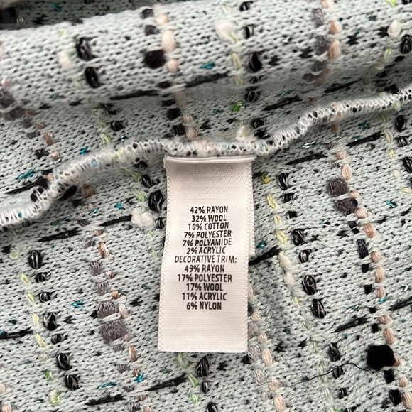 St. John Collection ‘Riana’ Tweed Fringe Split-neck Mint Green & Blue Dress - Picture 15 of 16